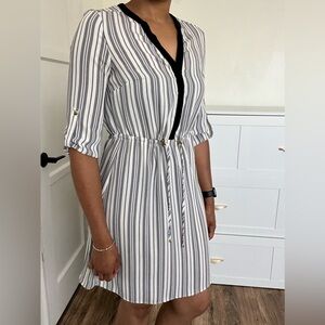 H&M Black and White V-Neck A-Line Dress